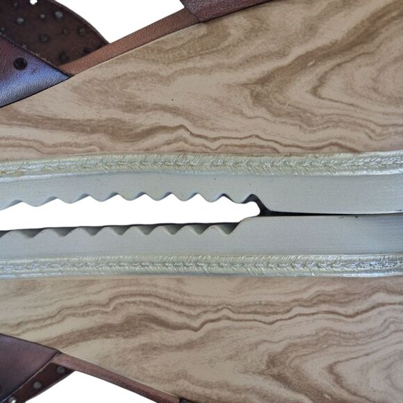 Brown Leather Wedge Heel Sandal Platform Wood Look EU 40 Milianias Comfort Shoes - Picture 12 of 16